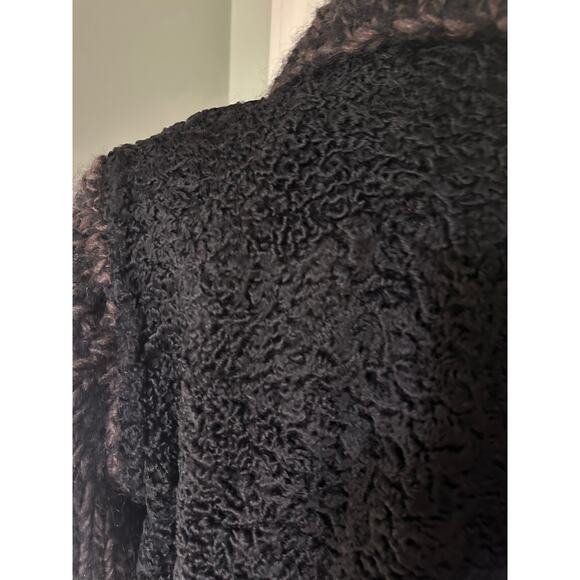 Vintage Persian lamb cable knit sleeves wool jacket coat vest black woman SZ L - Picture 10 of 16